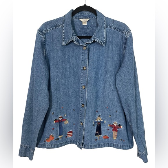 Christopher & Banks Vintage Fall Thanksgiving Denim Button Up Shirt Sz XL - Picture 1 of 10